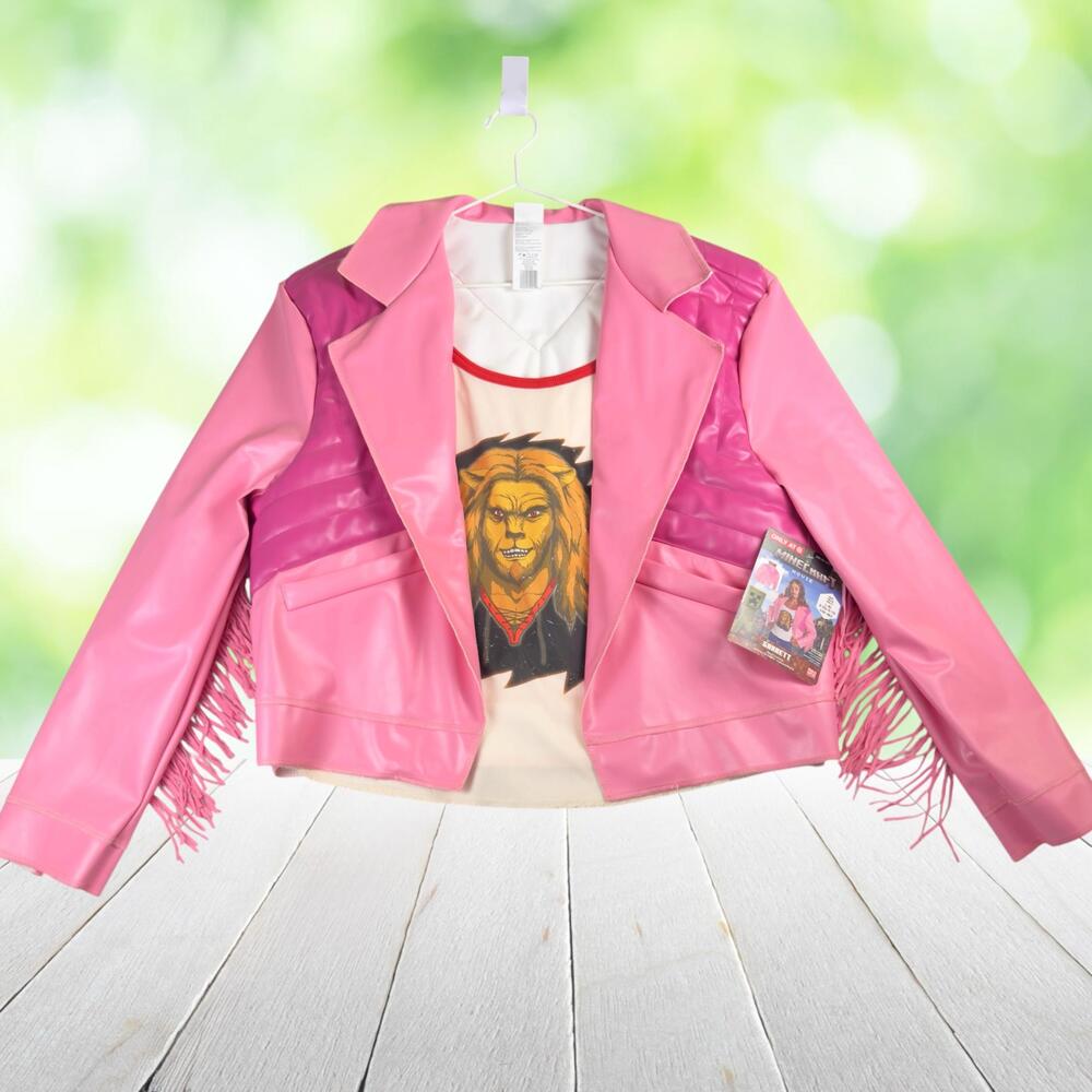 New MINECRAFT Garrett Costume Pink Faux Leather Fringe Jacket Jason Momoa L XL